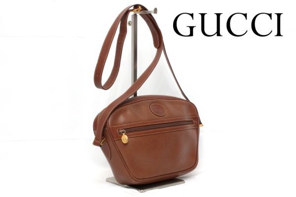 [ превосходный товар ]GUCCI Old Gucci Brown чай кожа натуральная кожа сумка на плечо мужской женский плечо .. ремешок 