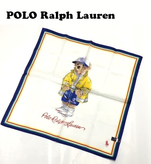 【POLO RALPH LAUREN】（NO.3078）ポロ ラルフローレン ハンカチ　ビッグベア　くま　白　未使用　50cm_画像1
