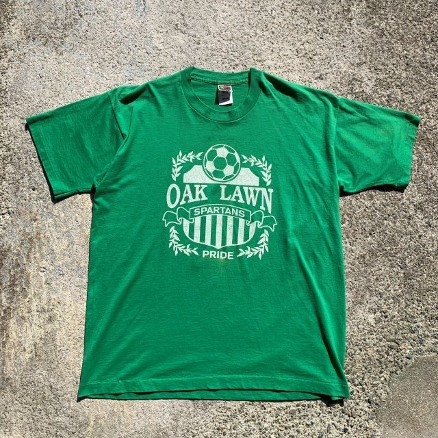 【XL】SALE!! 90s USA製 OAK LAWN SPARTANS サッカー プリントTシャツ 緑■ビンテージ オールド アメリカ古着 シングルステッチ プロチーム_画像1