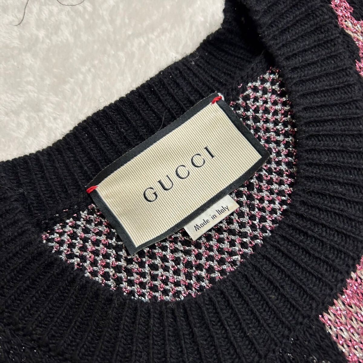 【未着用・極美品】GUCCI グッチ タイガー ヘッド ニット セーター 春 ラメ Mサイズ ミケーレ 現行品の画像6