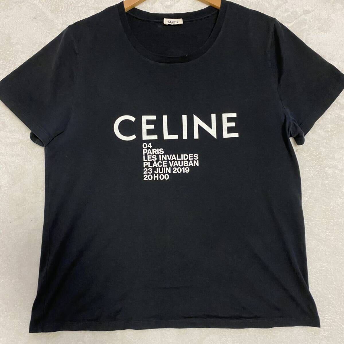 【美品・超稀品】 CELINE セリーヌ インビテーションロゴ ビッグロゴ Tシャツ トップス カットソー ブラック 黒 XL オーバーサイズ_画像1