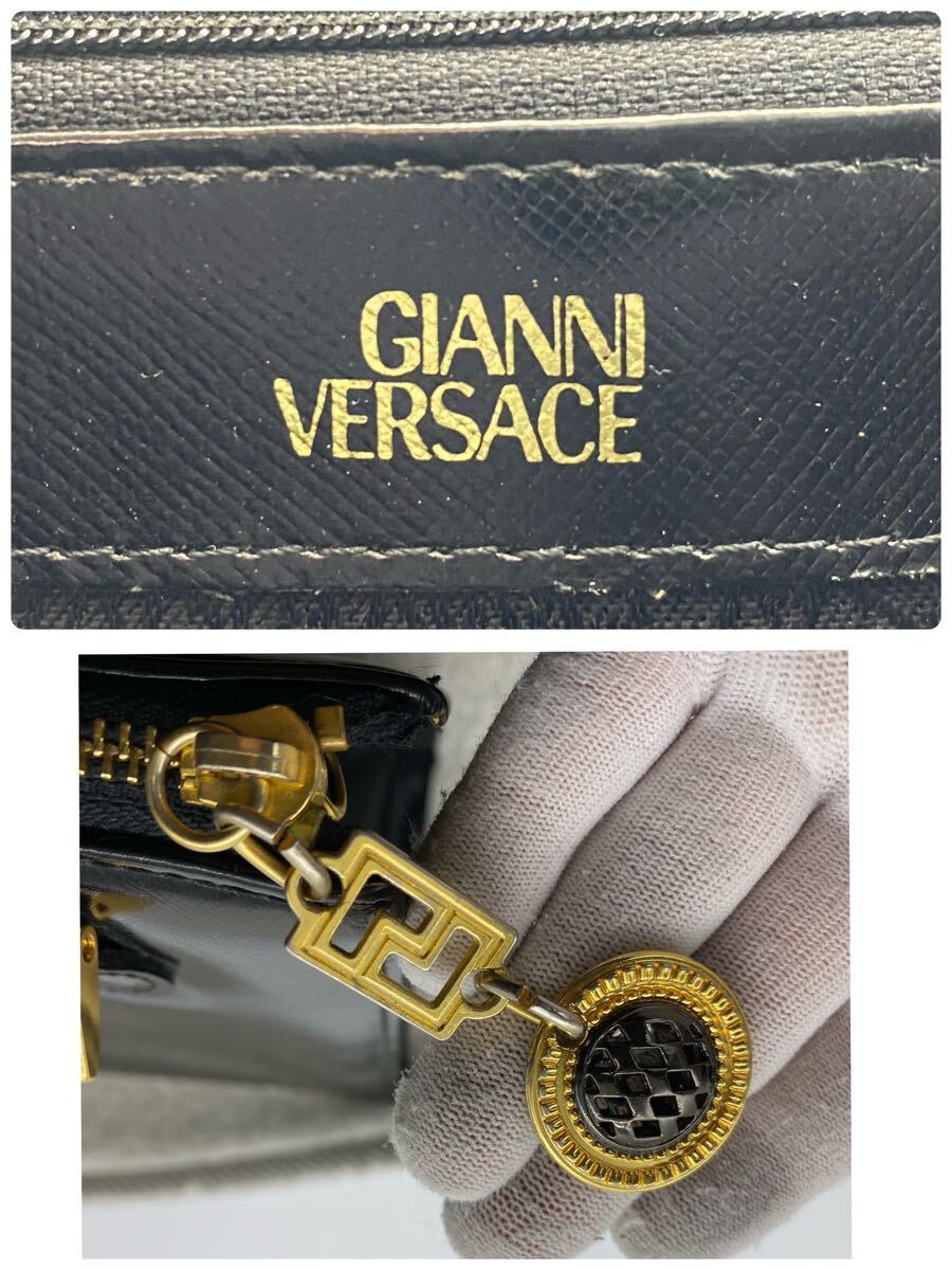 1円【極美品・最高峰】 VERSACE ヴェルサーチ ハンドバッグ スクエア サンバースト メデューサ ロゴ 型押し ゴールド金具 ブラック_画像7