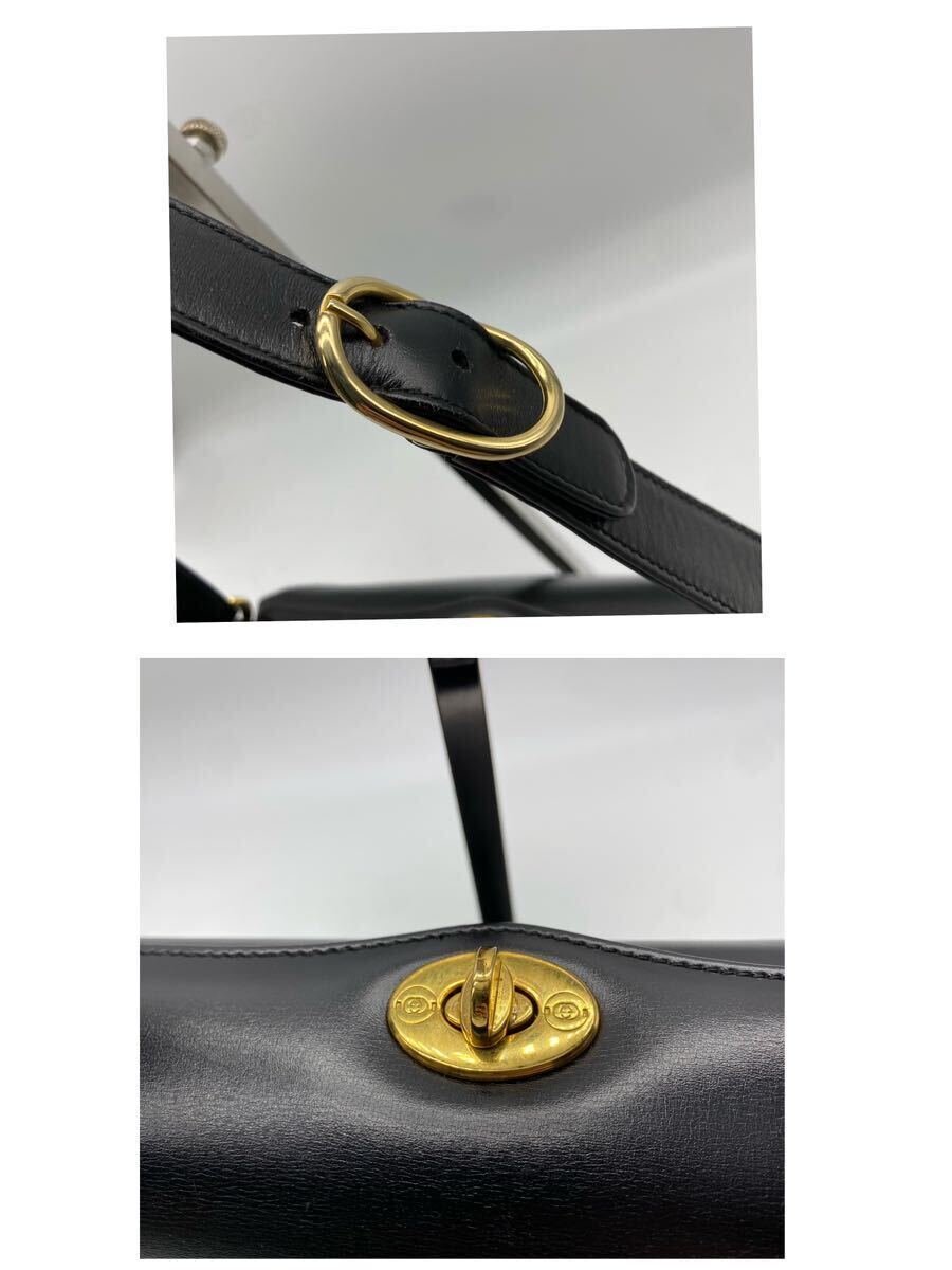 1円【極美品・稀品】 GUCCI グッチ ショルダーバッグ ハンドバッグ ターンロック ゴールド金具 オールレザー 本革 ブラック 黒_画像6