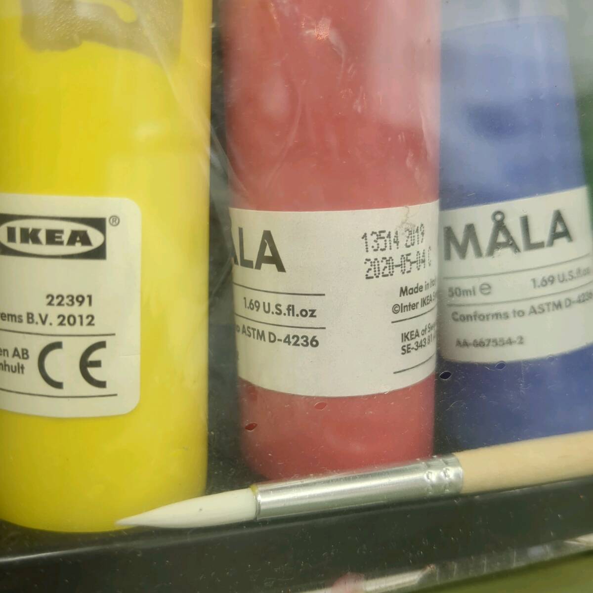 a444 モーラMALA ボトル絵具8カラー 50ml イケア 未開封 筆、パレット付 明るいミックスカラー蓋閉めやすい 楽しく創造力を活かす ３才以上_画像7