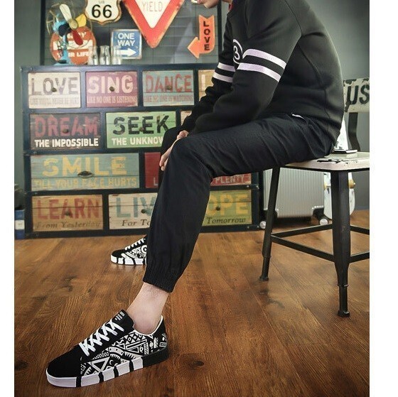 靴 【26.5cm】【 s43 黒 】メンズ デザイン ローカット スニーカー おしゃれ プリント カジュアル シューズ 通学 韓流 トレンドの画像3