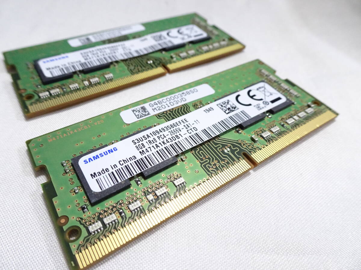 美品 SAMSUNG ノートPC用 メモリー DDR4-2666V PC4-21300 1枚8GB×2枚組 合計16GB 両面チップ 動作検証済 1週間保証_画像1