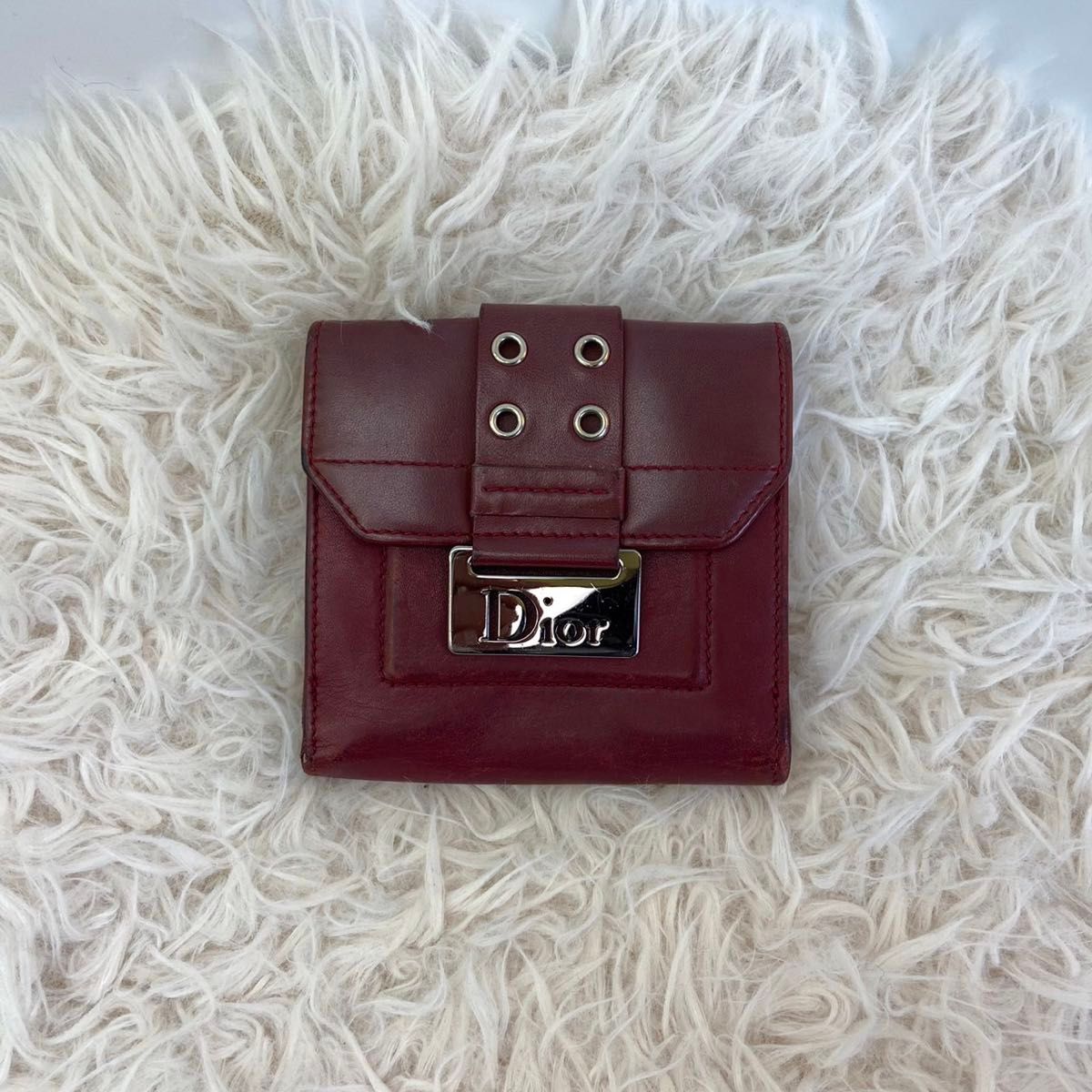 【Christian Dior】クリスチャン ディオール 二つ折り コンパクト 財布 赤