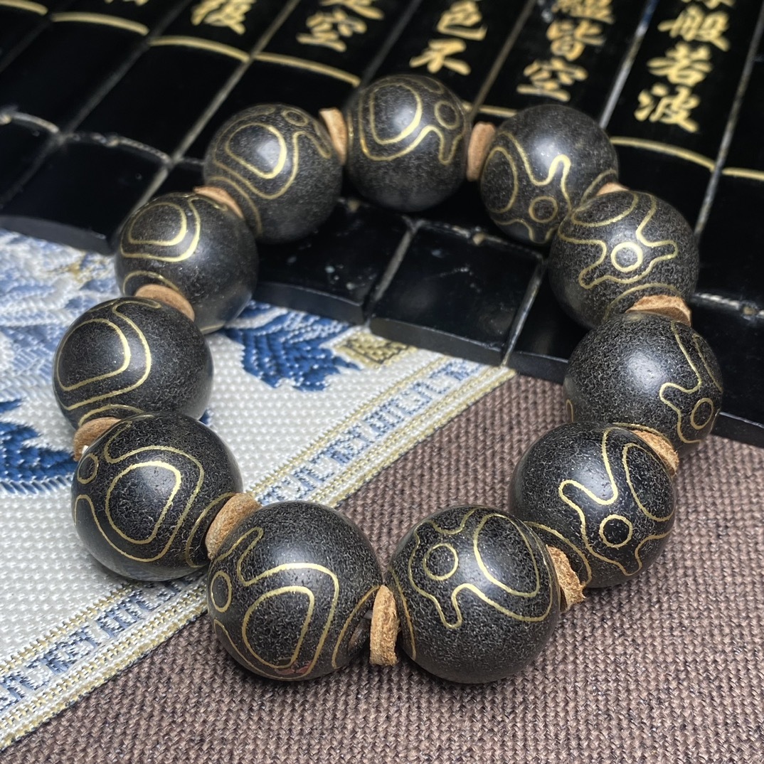  *珍品旧蔵*古珠 財神天珠手 西藏老料 金絲嵌 天然石 裝身具 風水 極細工 中国古美術 中国文玩 古美味 S0416_画像3