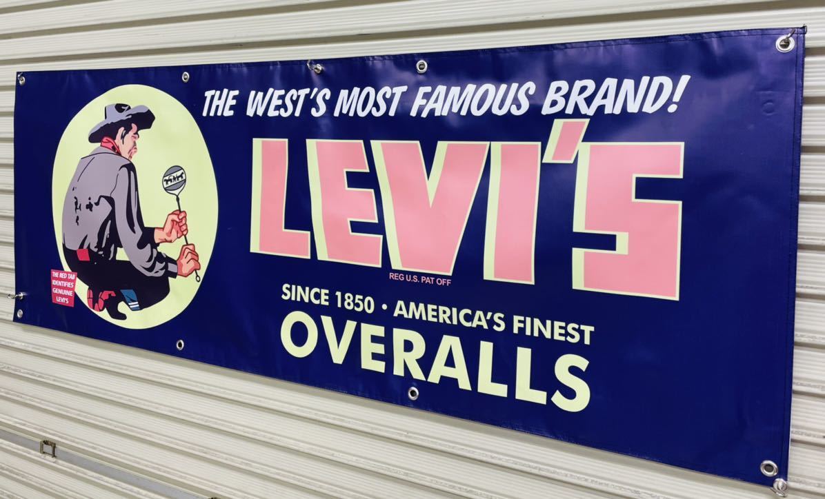  Levi's banner antique jeans Denim old clothes Harley hot rod Edwin Levi\'s not for sale leather silver garage advertisement 