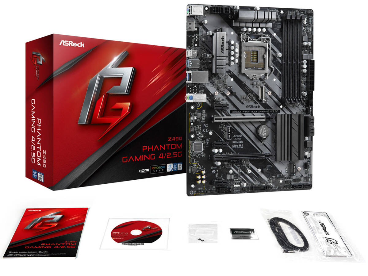 【新品】ASRock マザーボード Z490 Phantom Gaming 4/2.5G Intel 10世代 CPU (LGA1200) 対応 Z490 ATX マザーボード（管理：M1004902）_画像1