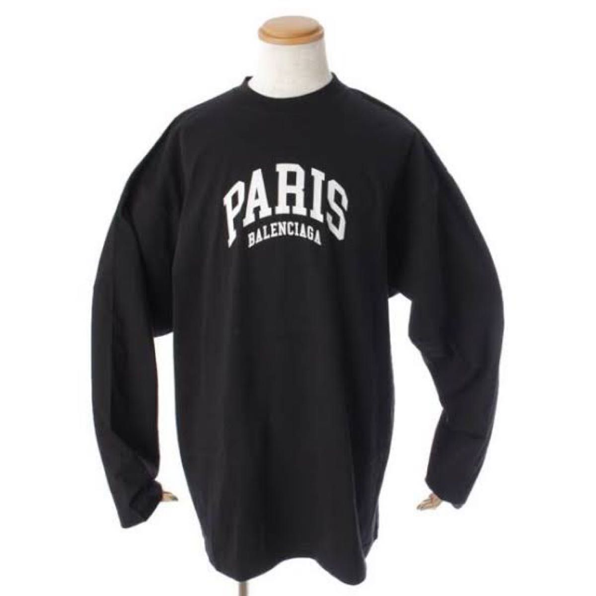 バレンシアガ(Balenciaga) メンズ PARIS ロゴ プリント ロンT 黒 M(2)サイズ 長袖Tシャツ 正規品