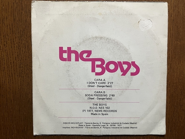 試聴可 The Boys - I Don't Care /Soda Pressing orig 7'【70's punk/power pop/new wave パンク天国】オリジナルspain盤_画像2