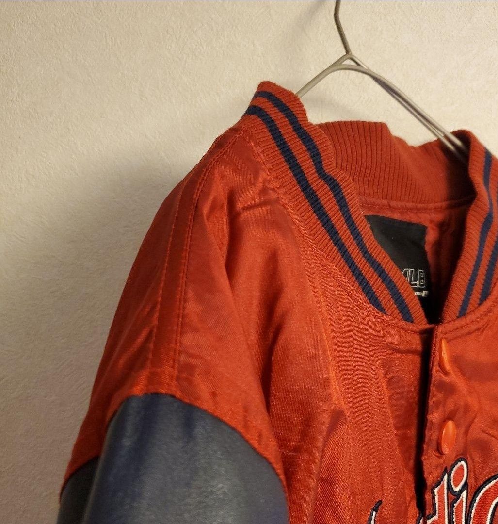 【MLB】メジャーリーグ インディアンス 刺繍ロゴ スタジャン ブルゾン メンズ古着 XL相当 ビンテージ