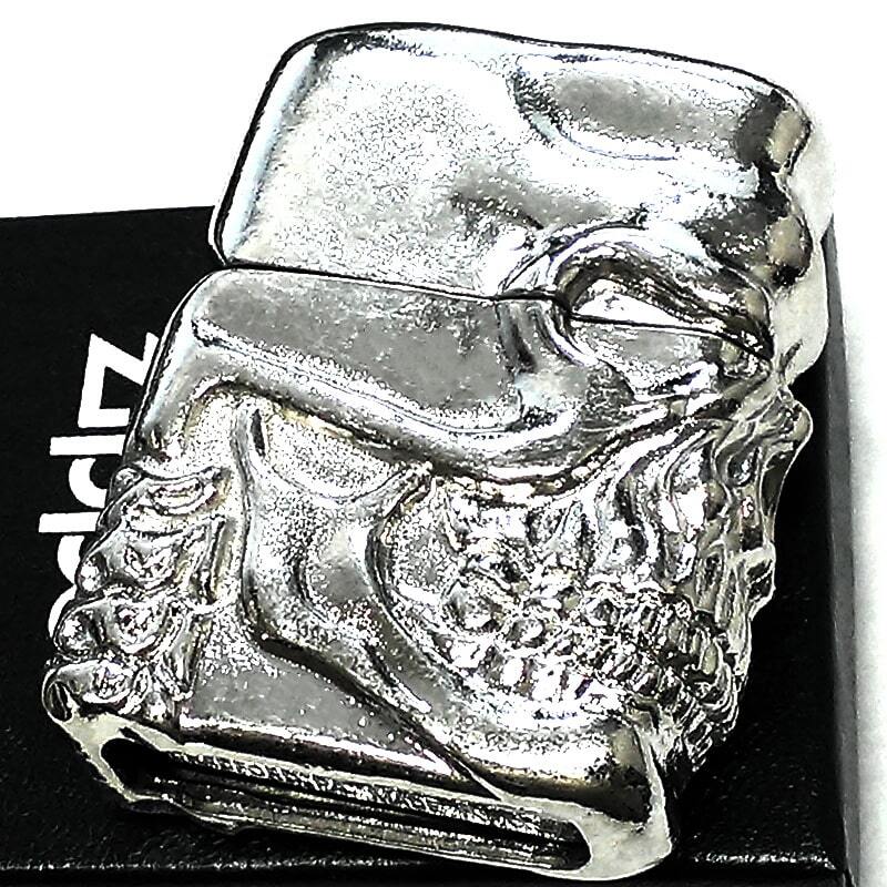 ZIPPO ライター 超重厚 メタルジャケット スカルフェイス ジッポー かっこいい シルバー ドクロ ホワイトニッケルバレル 髑髏_画像2