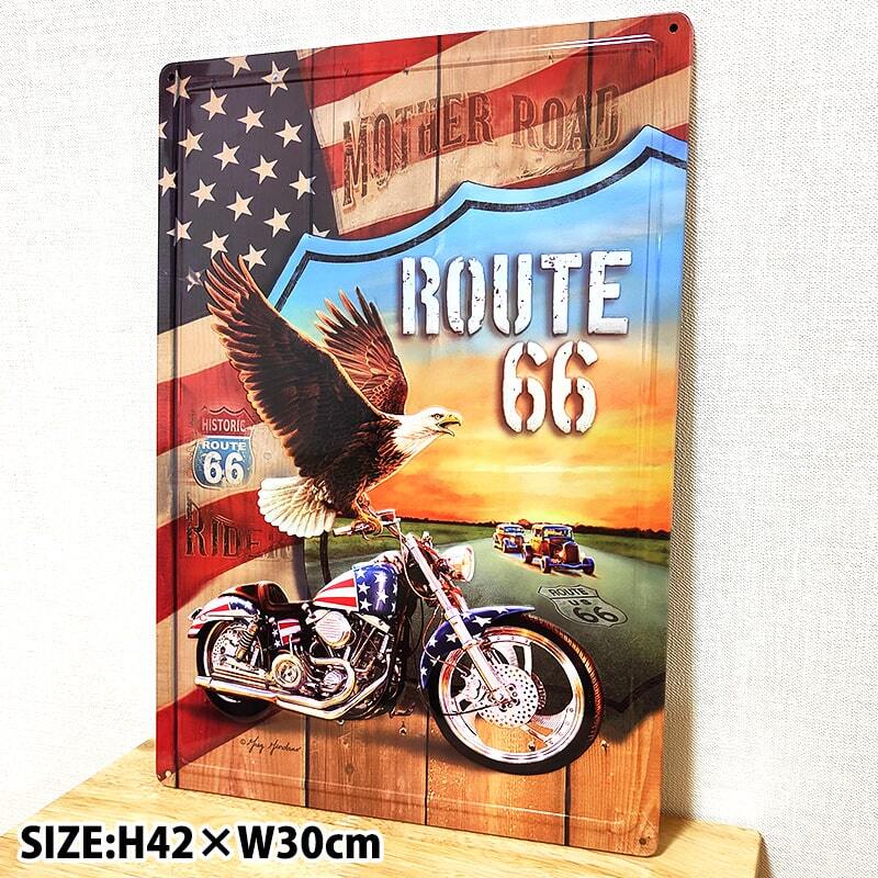 ブリキ看板 ルート66 かっこいい アメリカンバイク アンティーク ROUTE 66 ビンテージ ガレージ プレート おしゃれ 壁飾り US アメリカン_画像2