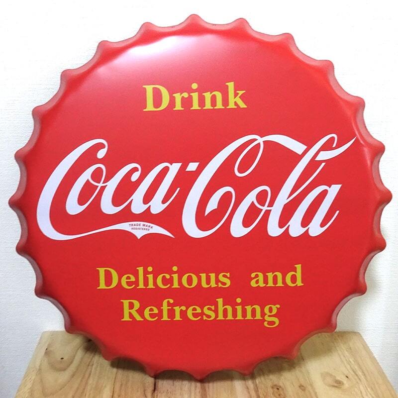 ブリキ看板 ボトルキャップ コカコーラ アンティーク COCA-COLA ロゴ 壁飾り 赤 かわいい 正規品 アメリカン 雑貨 インテリア 可愛い_画像1