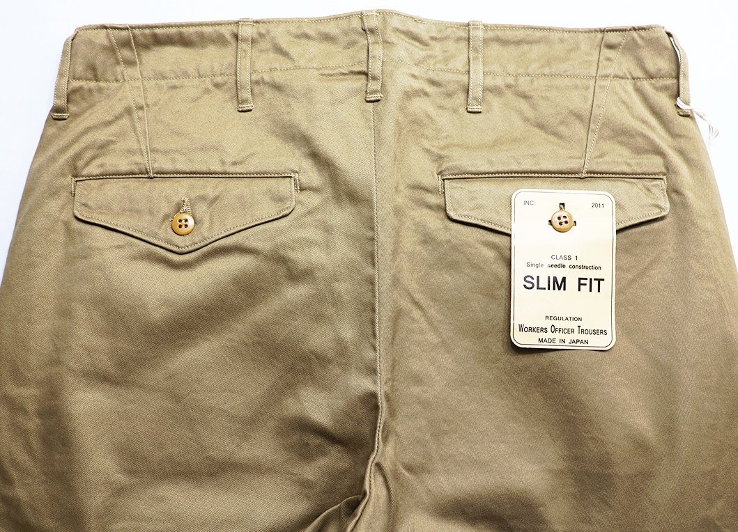 Workers K&T H MFG Co (ワーカーズ) Officer Trousers Slim Fit / オフィサートラウザー スリム 未使用品 USMC KHAKI w32_画像5