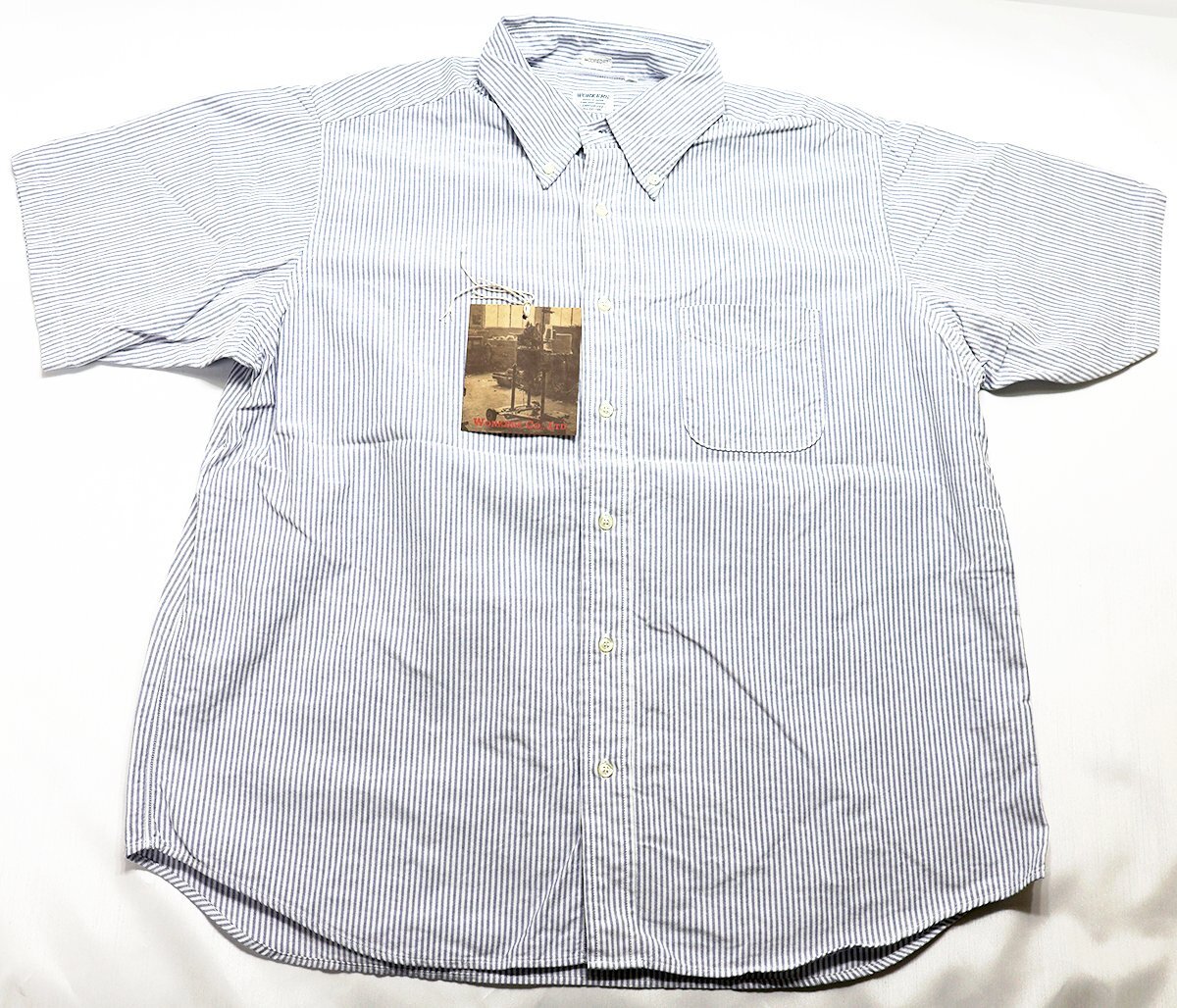 Workers K&T H MFG Co (ワーカーズ) Short Sleeve BD Shirt - Blue Stripe Supima OX / 半袖ボタンダウンシャツ 美品 ブルーストライプ 17_画像1