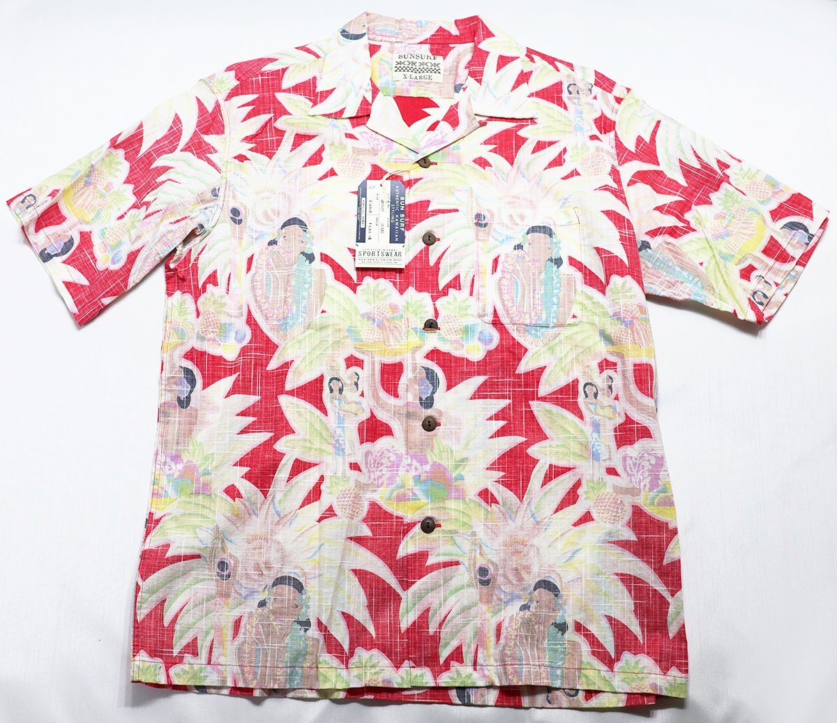 SUN SURF (サンサーフ) ALOHA SHIRT - MACINTOSH MENU - / コットンリネンアロハシャツ マッキントッシュメニュー SS36953 未使用品 XLの画像1