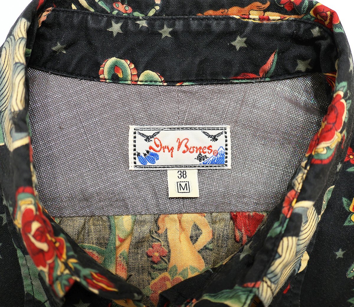 DryBones (ドライボーンズ) Work Shirt / 総柄ワークシャツ ブラック size 38(M) / スカル / スコーピオン / ダイス / スネークの画像7