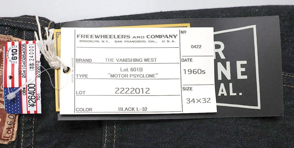 Freewheelers (フリーホイーラーズ) Lot 601B - “MOTOR PSYCLONE” 1960s BLACK JEANS / ブラックジーンズ #2222012 未使用品 w34の画像10