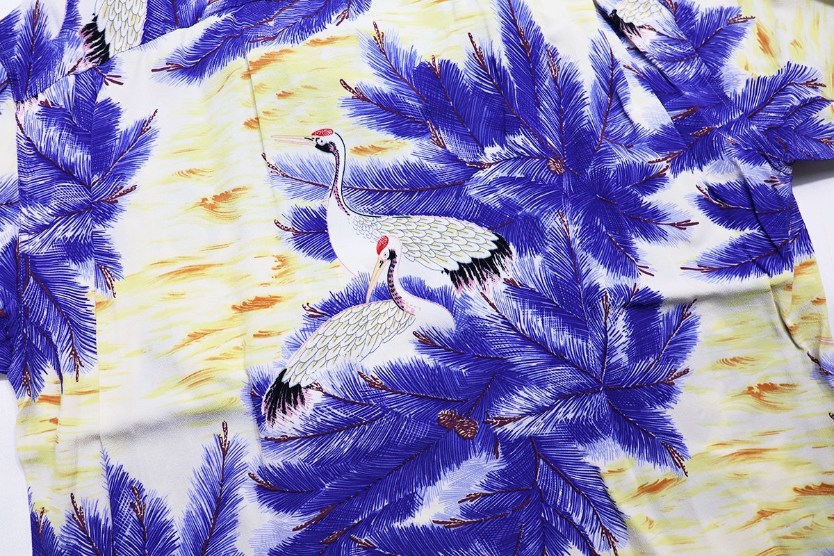 SUN SURF (サンサーフ) ALOHA SHIRT - RESTING CRANES ON PINE TREE / アロハシャツ 鶴と松 SS37456 未使用品 パープル size L_画像5