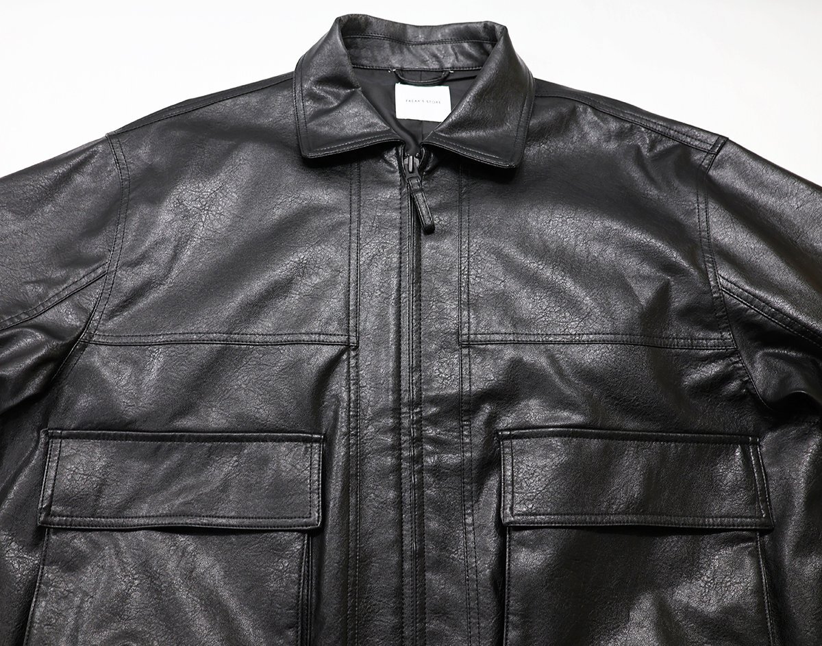 FREAK'S STORE (フリークスストア) Fake Leather Zip Blouson / フェイクレザー フルジップブルゾン 美品 ブラック size Mの画像4