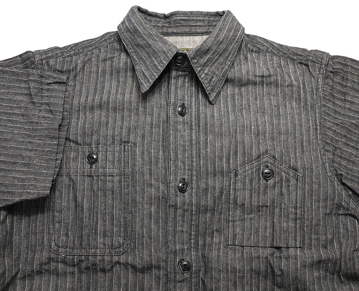 cushman (クッシュマン) Cotton Linen Herringbone Work Shirt / コットンリネンHB 半袖ワークシャツ Lot 25022 美品 チャコール size S_画像3