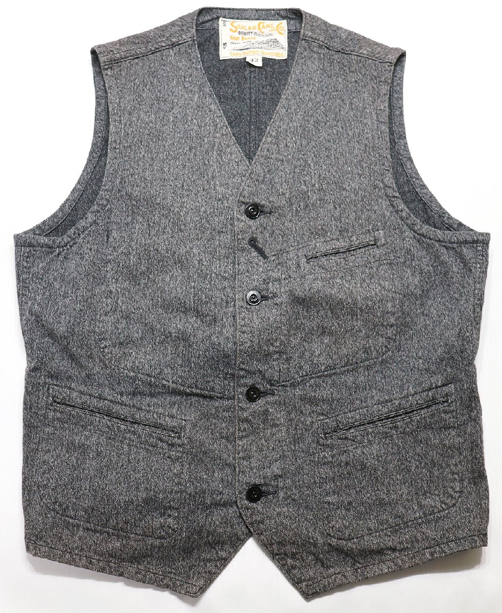 SugarCane (シュガーケーン) Cotton Covert Work Vest / コットンコバート ワークベスト sc12795 ブラック size 42(XL)の画像1