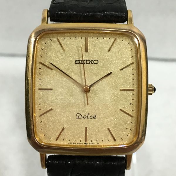 Q119-S3 * SEIKO Seiko Dolce Dolce 10KT 8N41-5040 Gold face men's wristwatch QZ quartz leather belt 1094909