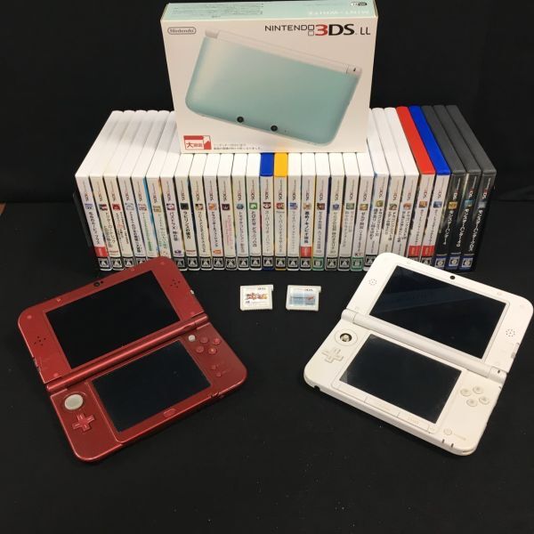 R117-S1 Nintendo 任天堂 3DSLL RED-001 SPR-001(JPN) 本体+ソフト31本 ポケモン ドラクエ モンハン ゼルダ 他 まとめ セット 箱付 1049077の画像1