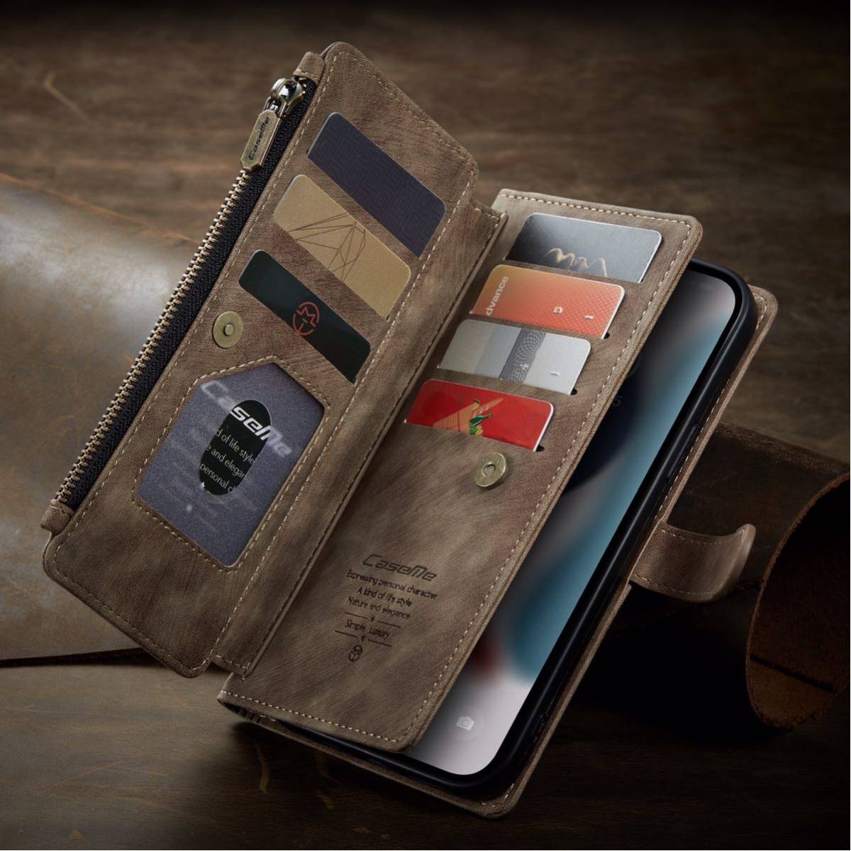 iPhone11 レザーケース iPhone 11 カバー アイフォン11 ケース 6.1 インチ 手帳型 カード収納 お財布付き ブラウン_画像3