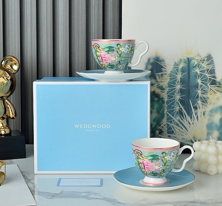 ウェッジウッド wedgwood　洋食器 花柄　インテリア　ティーカップ　ソーサー　2客セット　コーヒー プレゼント　ブルー b557_画像2