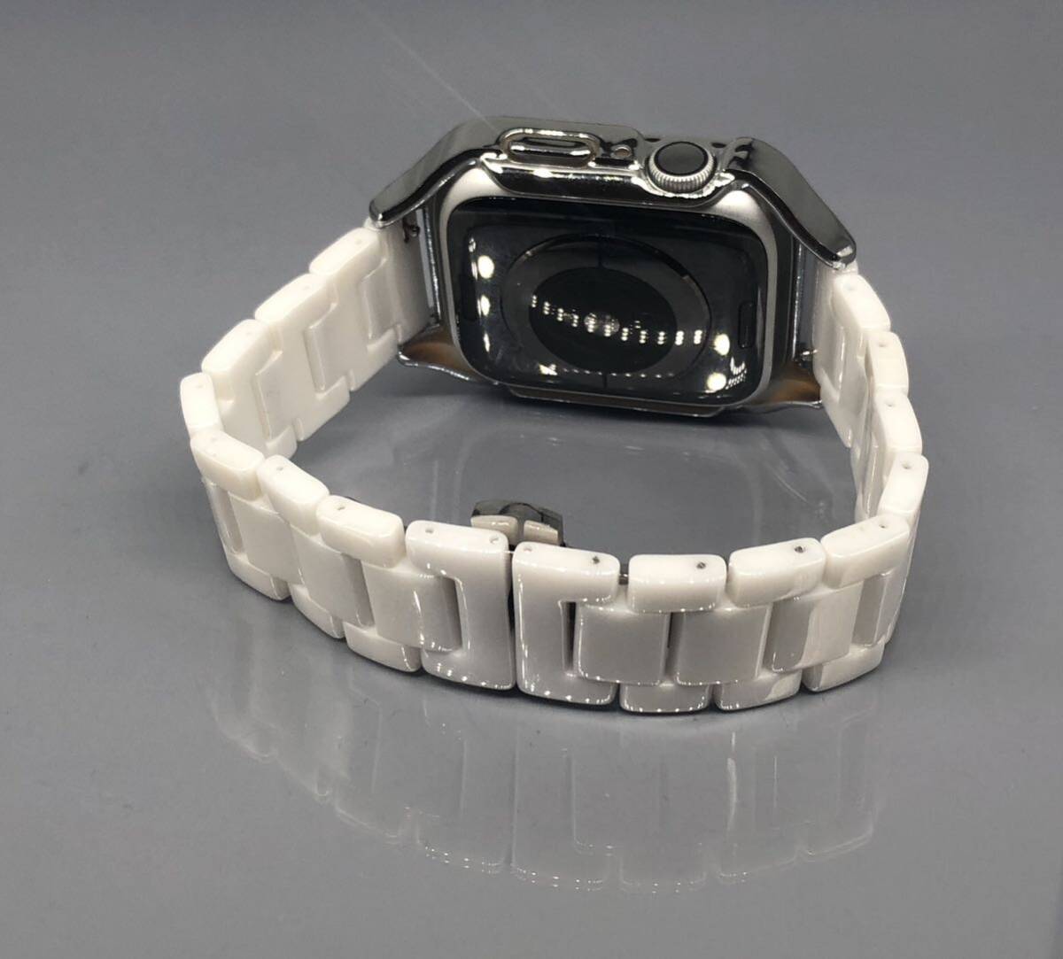 ホワイト アップルウォッチバンド ステンレスベルト セラミック 保護 画面保護 カバー ケース 40mm 41mm 44mm 45mm Apple Watchの画像3