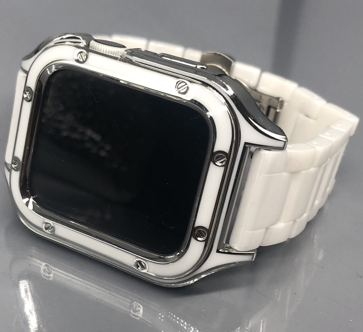 ホワイト アップルウォッチバンド ステンレスベルト セラミック 保護 画面保護 カバー ケース 40mm 41mm 44mm 45mm Apple Watchの画像1