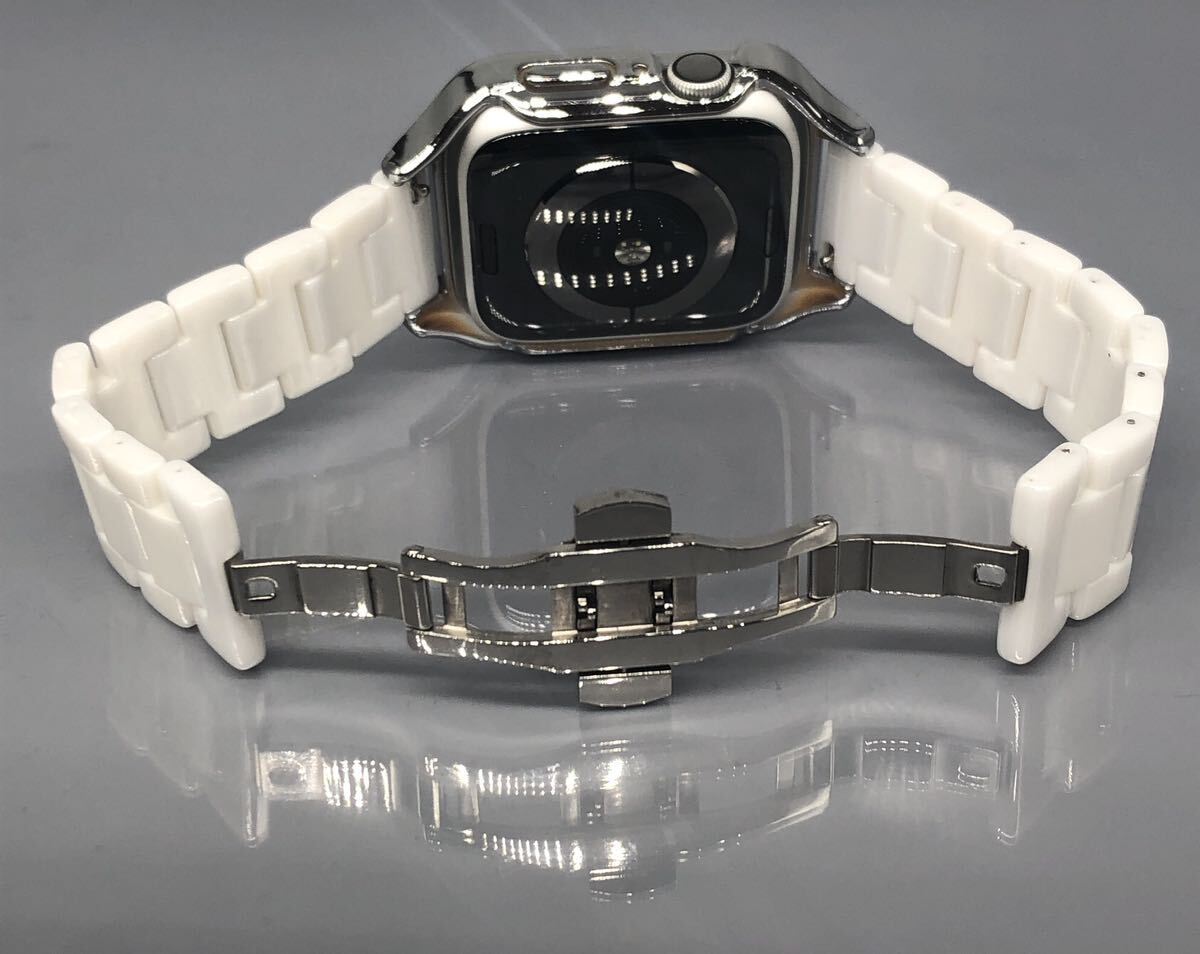 ホワイト アップルウォッチバンド ステンレスベルト セラミック 保護 画面保護 カバー ケース 40mm 41mm 44mm 45mm Apple Watchの画像4