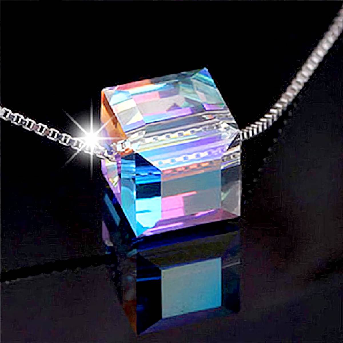  new goods 1 jpy ~* free shipping * rainbow color Rainbow crystal Cube platinum finish 925 silver pendant birthday present travel consecutive holidays the first summer festival flower fire gift domestic sending 