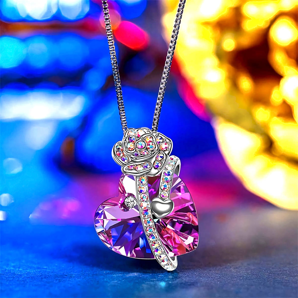  new goods 1 jpy ~* free shipping * rose Heart purple crystal amethyst rainbow color diamond platinum finish 925 silver necklace birthday present travel consecutive holidays gift domestic sending 