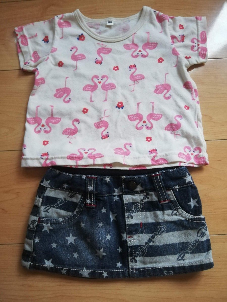 ★１★ベビー　 キッズ　子供服　半袖Tシャツ　ミニスカート　上下セット　８０センチ　西松屋　古着