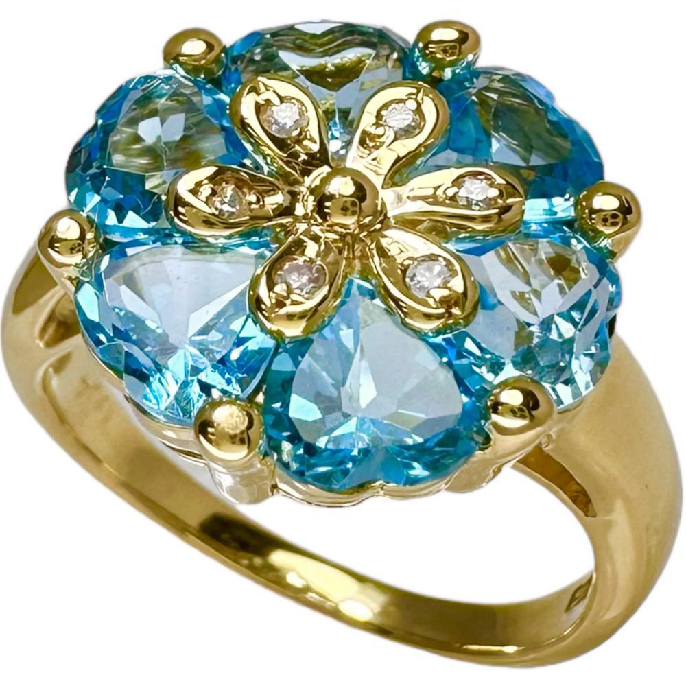 激安正規 リング・指輪 0.04ct ダイヤモンド ブルートパーズ お花/フラワーモチーフ 10.5号 K18ゴールド レディース 5.6g トパーズ