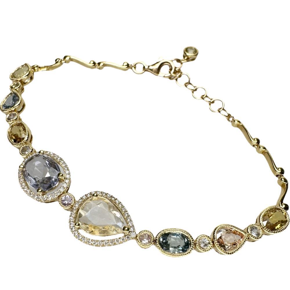 ファッション人気ブランドランキング 計8.13ct マルチカラーサファイア ダイヤモンド レディース 最大19cm 10.8g K18ゴールド ブレスレット 計0.25ct サファイア