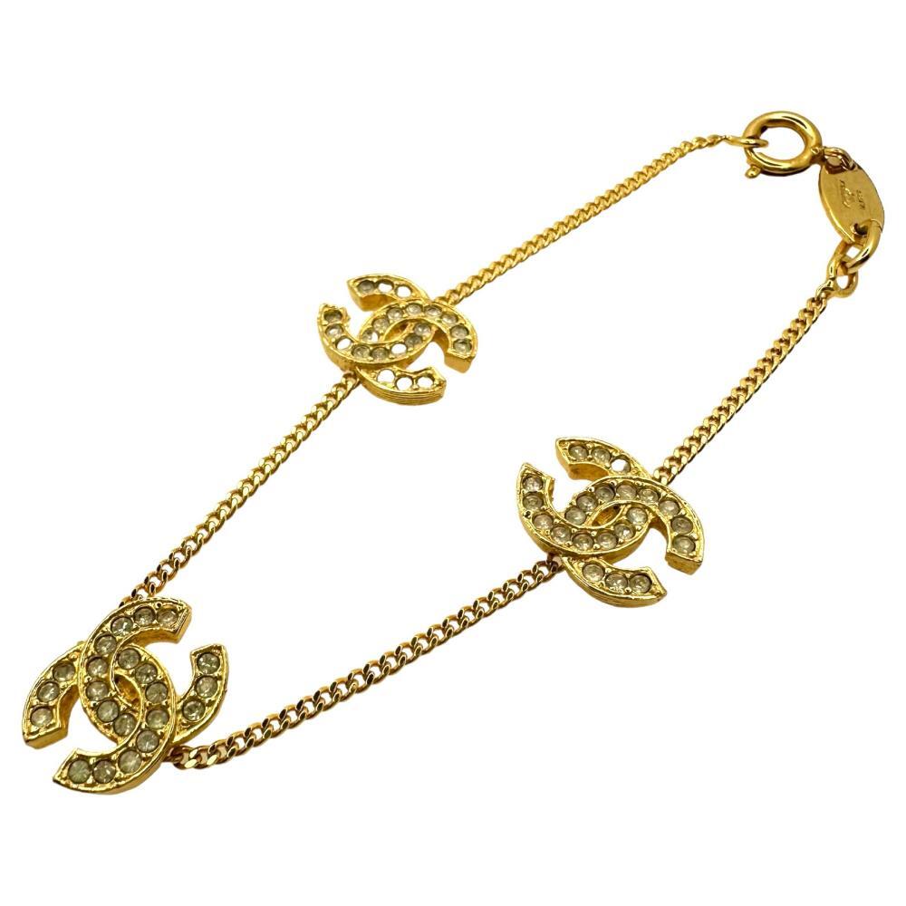 【楽ギフ_包装】 CHANEL/シャネル ココマーク ブレスレット GP/ラインストーン 5.2g 16.5cm レディース ブレスレット