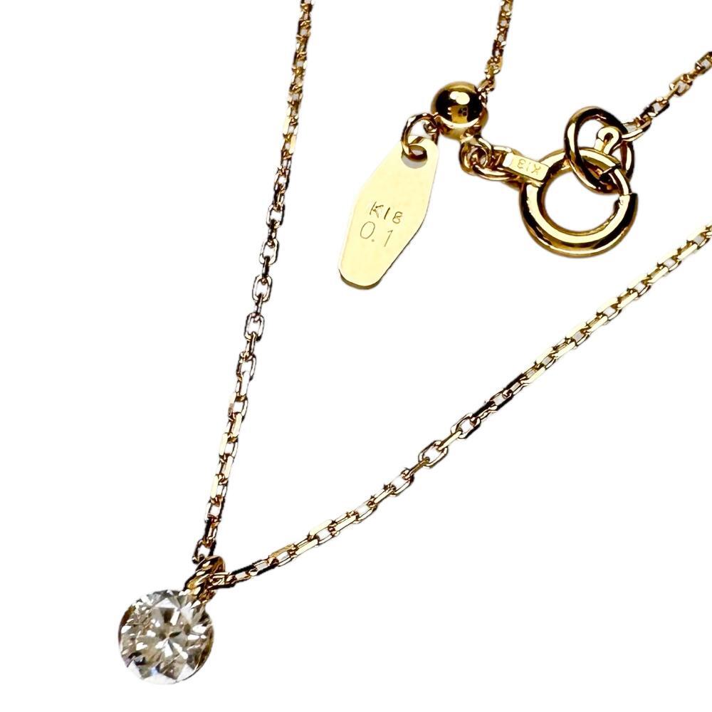 AGAT Petit / Simple Single Diamond Бриллиант 0.1ct Ожерелье K18 Золото 1.3г 45см Женское