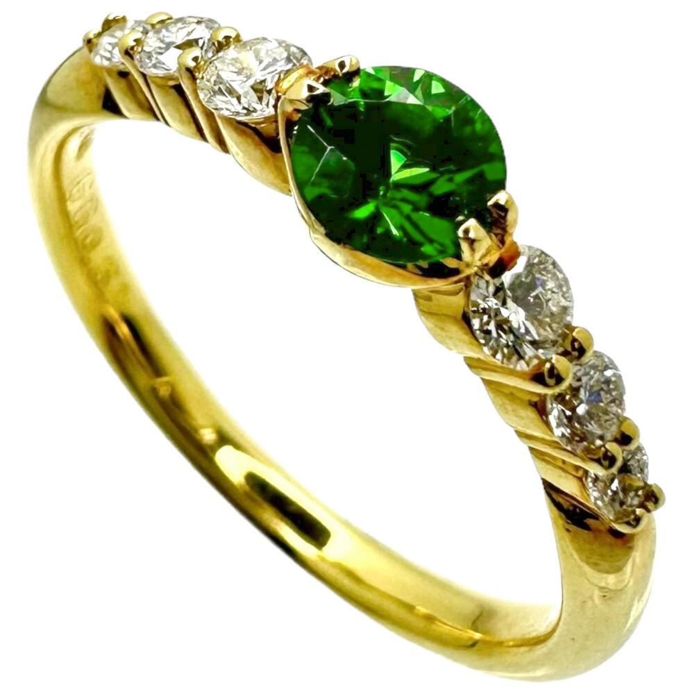 印象のデザイン グリーングロッシュラーガーネット 12号 0.31ct レディース 2.7g K18ゴールド リング・指輪 計0.23ct ダイヤモンド ガーネット