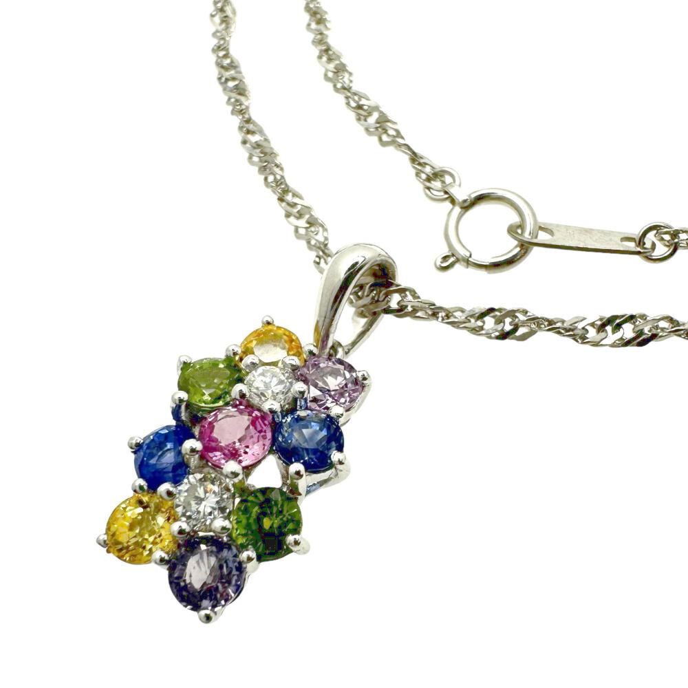 人気 計0.20ct ダイヤモンド 計2.53ct マルチカラーサファイア ネックレス レディース 40cm 8.4g Pt900プラチナ/Pt850プラチナ サファイア