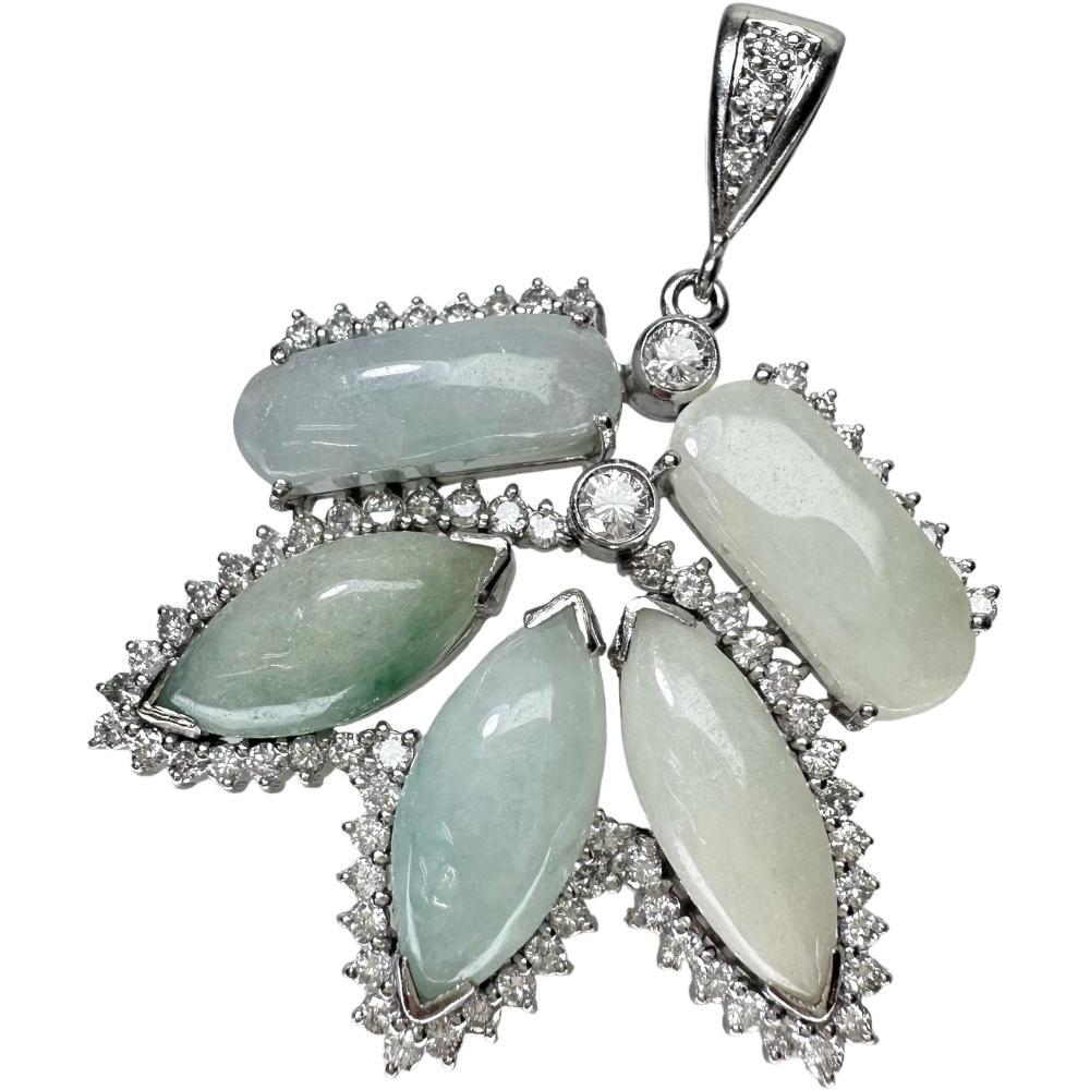  leaf motif jade diamond total 1.72ct pendant top Pt900 platinum 21.6g lady's 