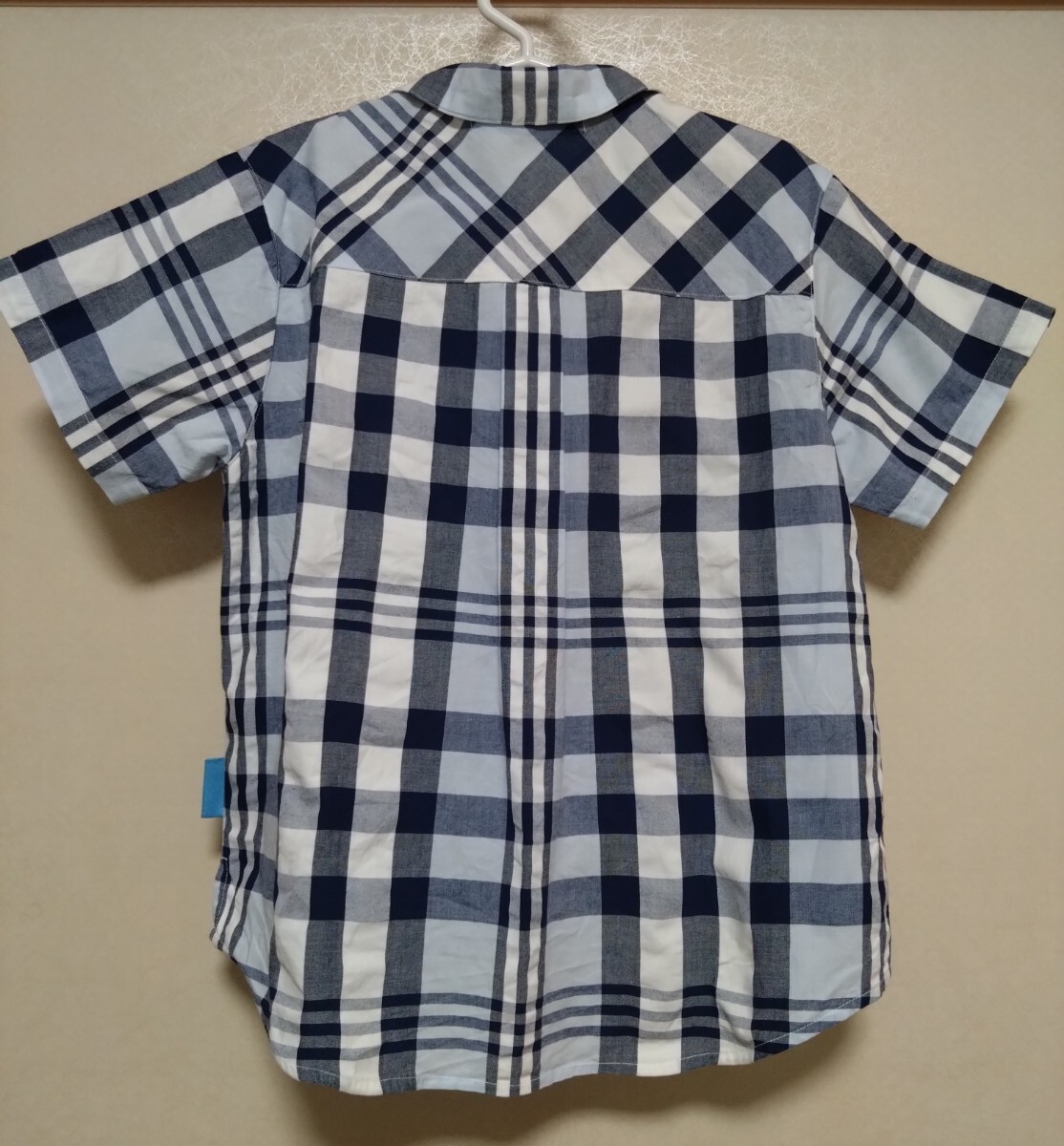  Familia short sleeves shirt Kids 120 check familiar cotton 100% white blue series check 