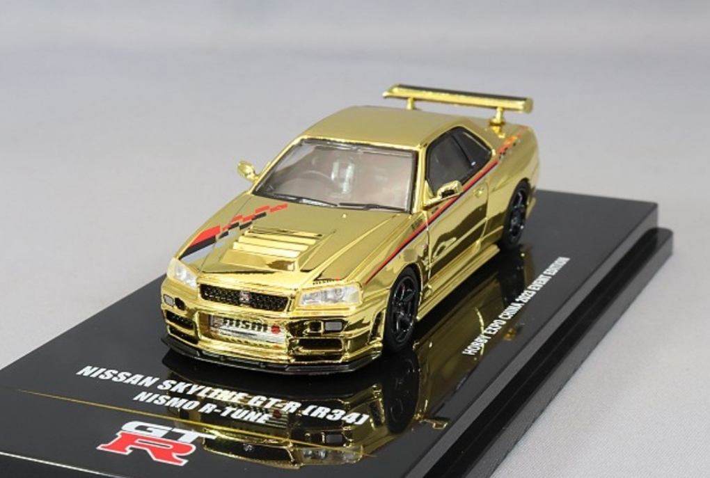 即決！ イノモデル 1/64 ニッサン スカイライン GT-R R34 ニスモ R-Tune ゴールドクロムメッキ Hobby Expo China 2023 イベント限定_画像2