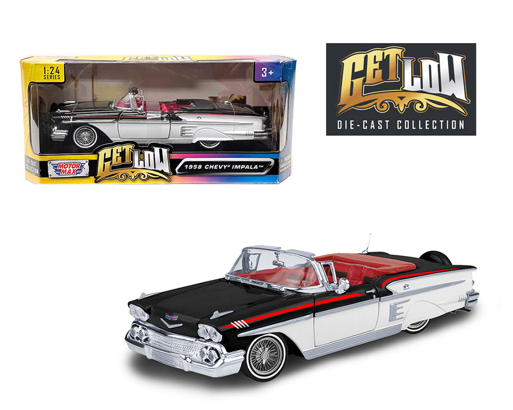 MOTOR MAX 1/24 シボレー インパラ SS コンバーチブル 1958 ブラック/ホワイト ローライダー Chevrolet Impala Lowrider ミニカー_画像1