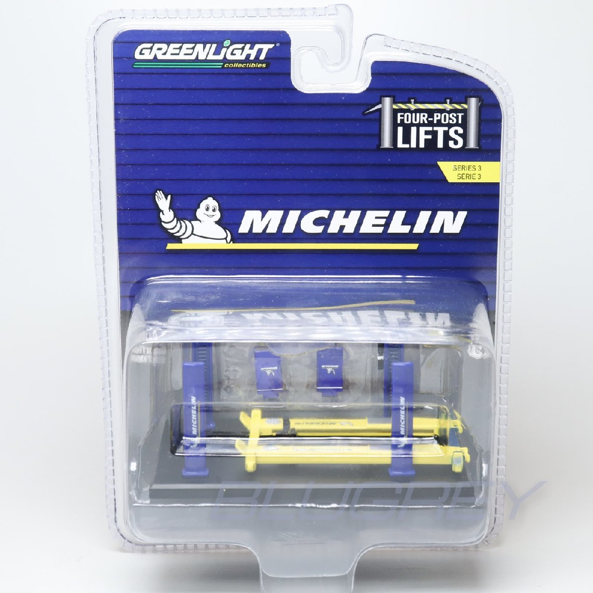 【アウトレット】グリーンライト 1/64 4ポスト リフト シリーズ3 ミシュランタイヤ GREENLIGHT Four-Post Lifts Michelin 16130Bの画像1